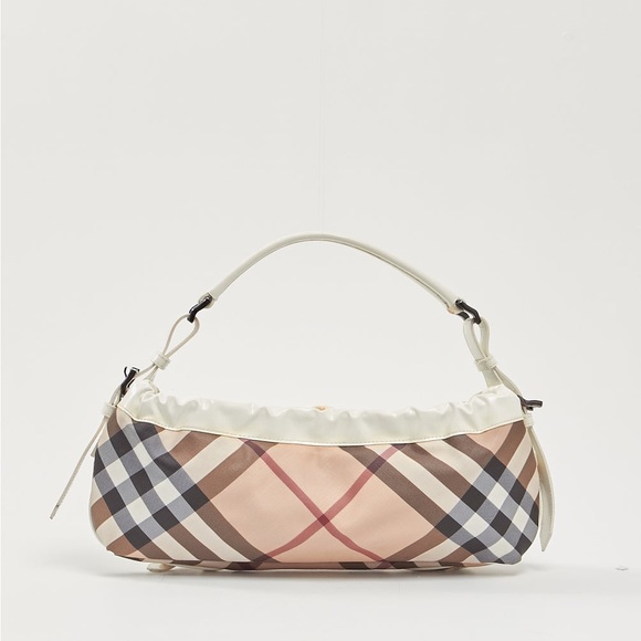 BURBERRY WHITE/ HOUSE CHECK CANVAS SHOULDER BAG - Picture 7 of 9